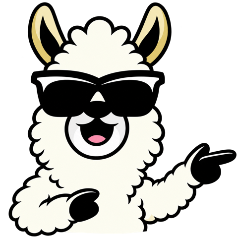 La llama de Barra Chaufera con sus gafas de sol, señalando el mensaje